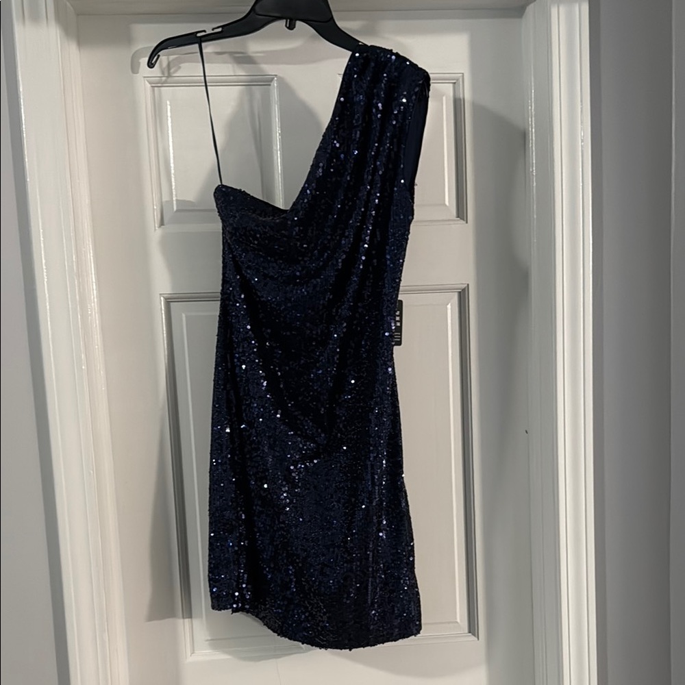 Express Navy Sequin One-Shoulder Dress size medium NWT